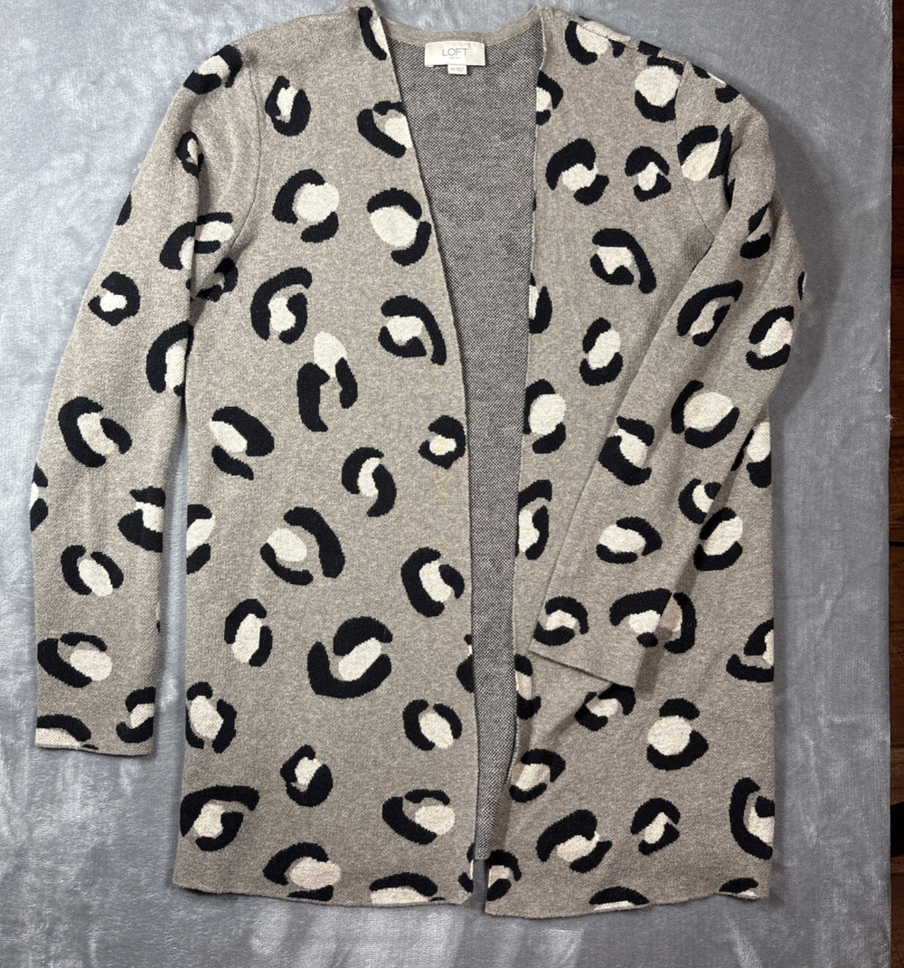 LOFT Leopard Print Cardigan Women XS Open Front Lightweight Classic 100% Cotton
